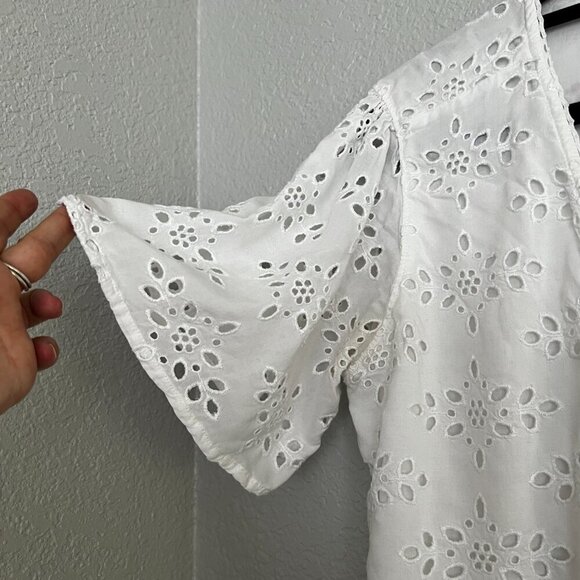 Abercrombie Fitch White Eyelet Button Up Tie Front Crop Flutter Sleeve Blouse S - Picture 5 of 10